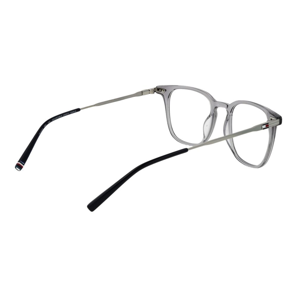 Tommy Hilfiger Gray Acetate Glasses (Frames) in full-rim rectangle style with plastic demo lenses and grey acetate frame.