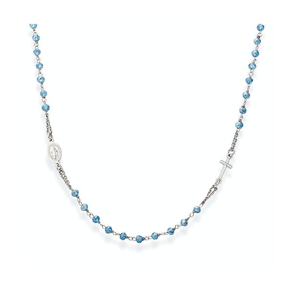 AMEN JEWELRY Mod. CROBC3 Silver 925 Necklace from Italy with Blue Beads in Official Box