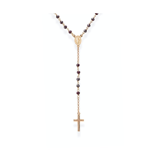 AMEN JEWELRY Mod. CRORA4 rosary necklace with cross detail on a white background.