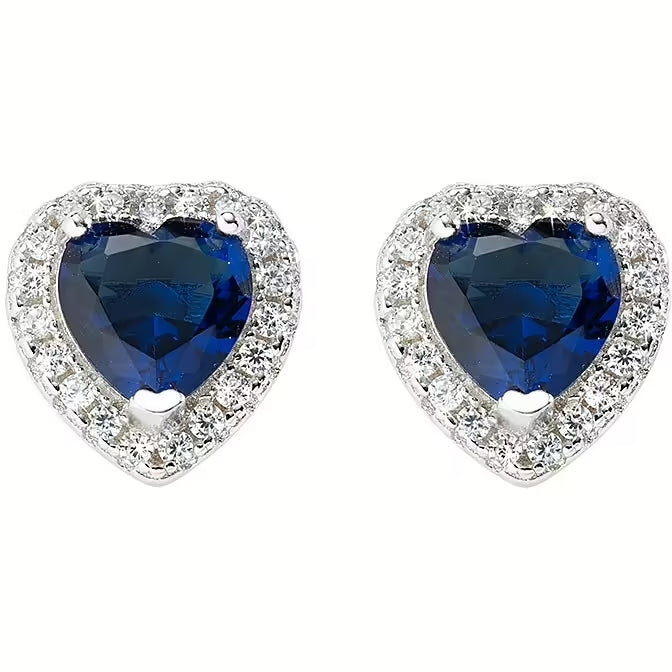 AMEN JEWELRY Mod. ORTICBBL heart-shaped earrings with blue gemstones and diamond accents