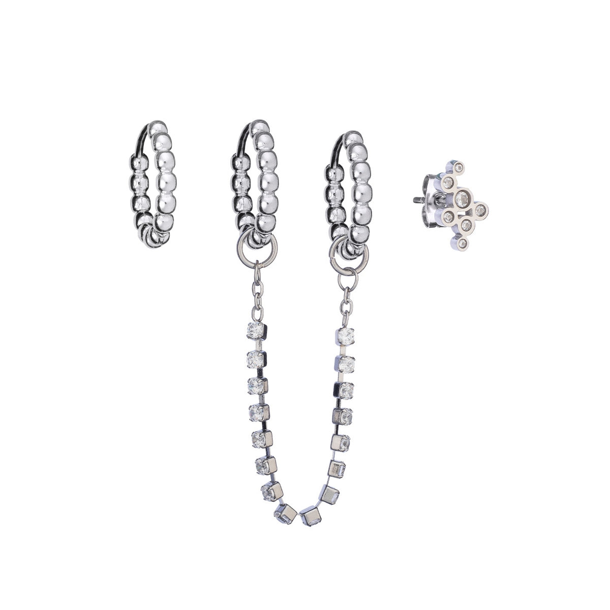 AN JEWELS JEWELRY Mod. AB.EP028 - elegant silver earrings and stud set with chain detail