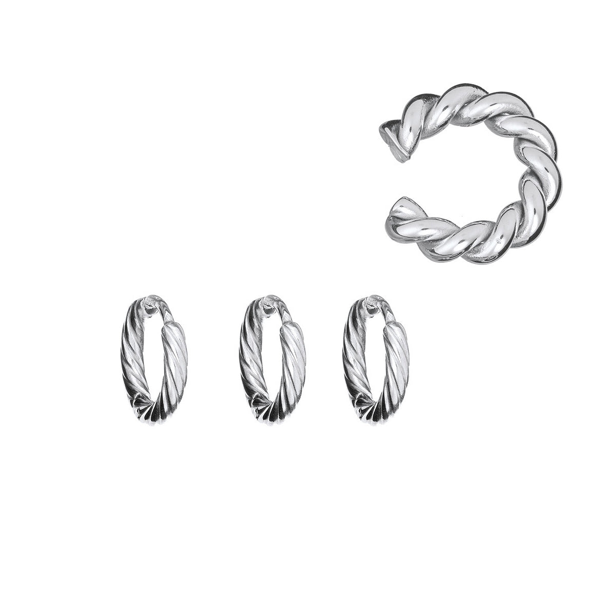 AN JEWELS JEWELRY Mod. AB.EP049 silver hoop earrings set with intricate twisted design.