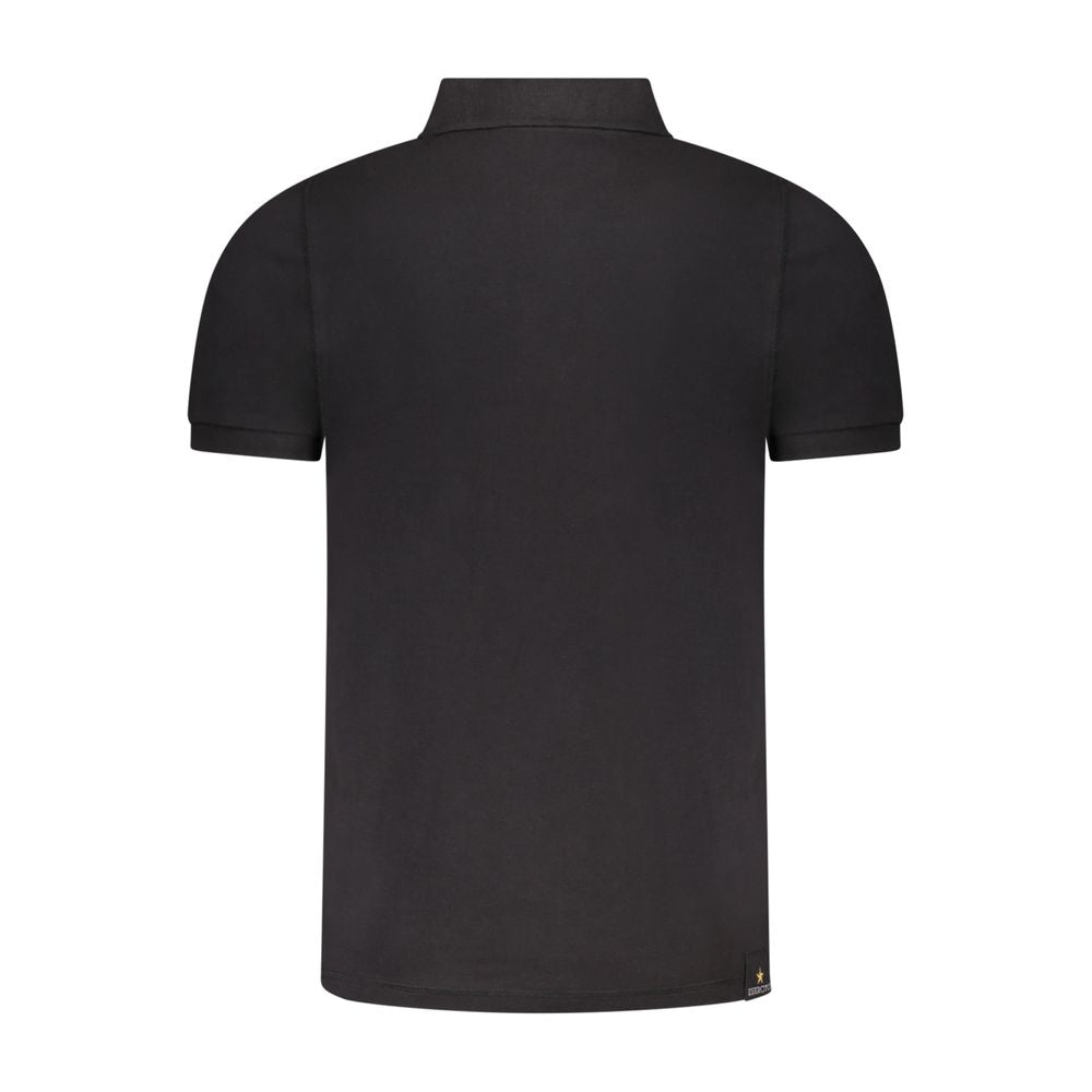 Back view of Accademia Militare Black Cotton Polo Shirt with short sleeves, contrast design, and logo print.