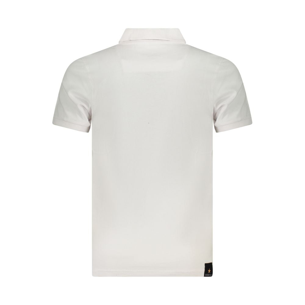 Accademia Militare White Cotton Polo Shirt with short sleeves, contrast design, 3 buttons, printed logo, back view.