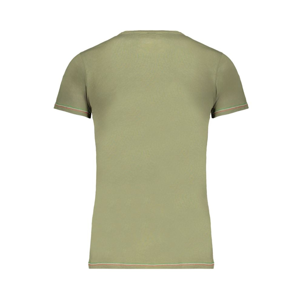 Back view of Aeronautica Militare Green Cotton T-Shirt with short sleeves and crew neck, showing contrast details and logo print.