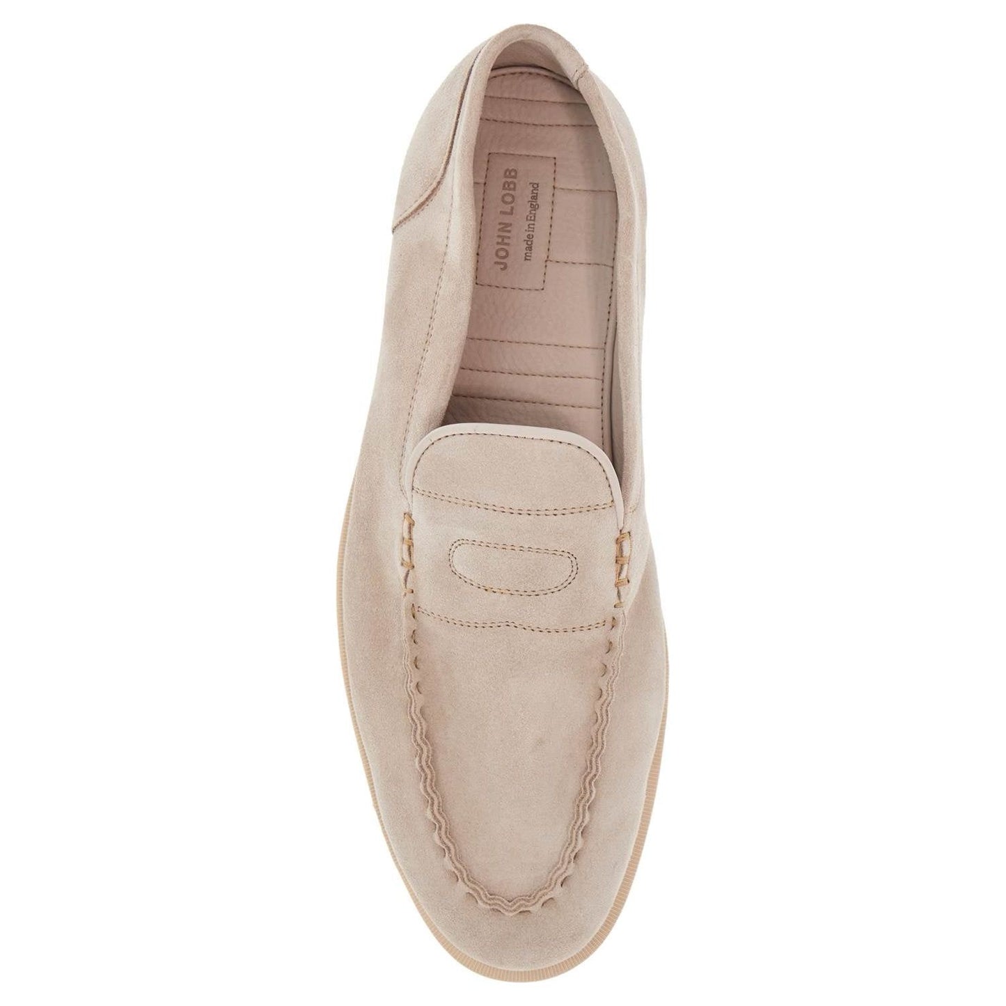John Lobb men's suede lace-up shoes in sand with flexible sole