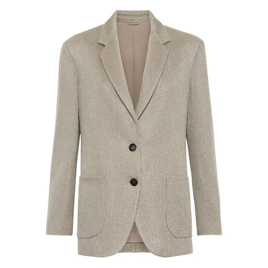 Brunello Cucinelli Sparkling cotton and viscose English rib knit blazer with monili Jackets