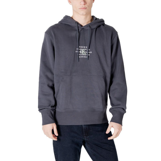 Calvin Klein Jeans Gray Cotton Hoody with NYC Stamp Graphic, comfortable 100% cotton hoodie perfect for casual wear and cooler days.