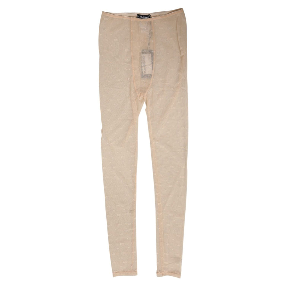Dolce & Gabbana Beige Nylon Stretch Logo Lace Leggings Underwear