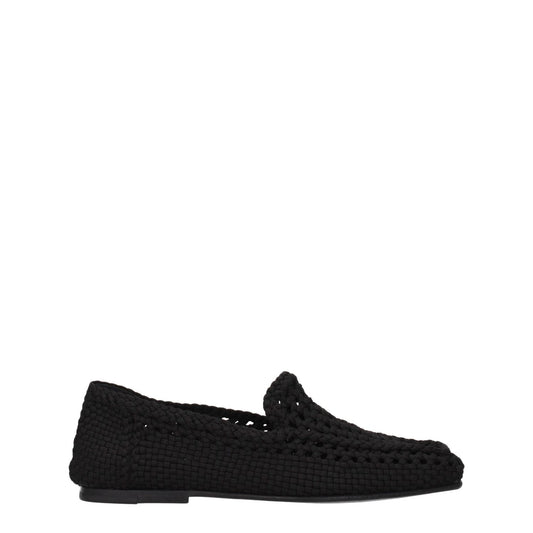 Dolce & Gabbana Black Fabric Slip-On Loafers with leather sole, round toe, low flat heel, MPN A50523AJ18380999, casual style.
