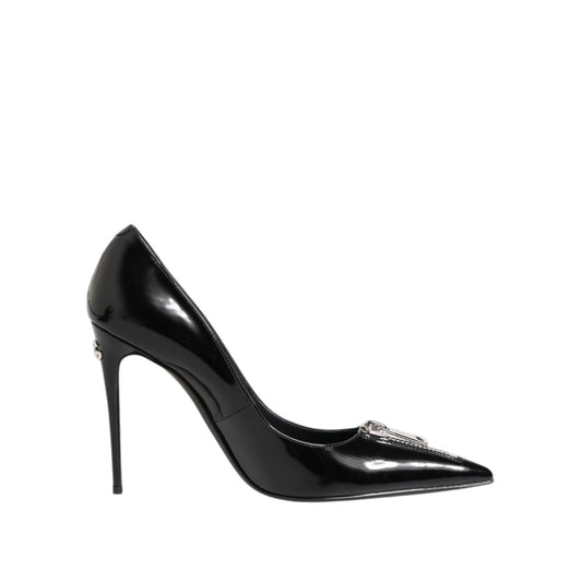 Dolce & Gabbana Black Patent Leather Zipper Heels Pumps Shoes