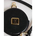 Dolce & Gabbana Black Round Leather DG Logo Coin Purse Lanyard Wallet SMY11036