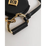 Dolce & Gabbana Black Round Leather DG Logo Coin Purse Lanyard Wallet SMY11036