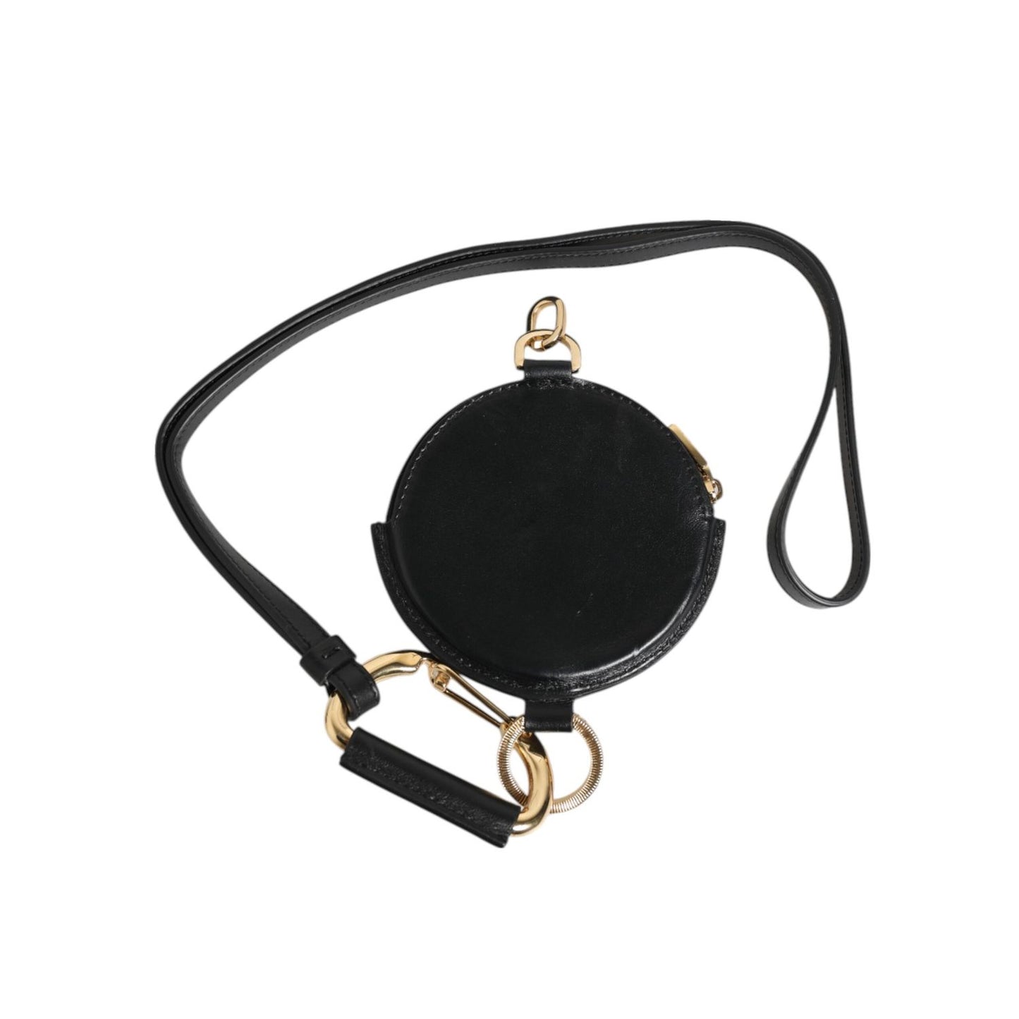 Dolce & Gabbana Black Round Leather DG Logo Coin Purse Lanyard Wallet SMY11036
