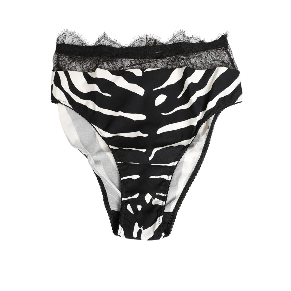 Dolce & Gabbana Black White Zebra Print Lace Trim High Underwear with delicate lace trim, crafted in Italy.