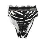Dolce & Gabbana Black White Zebra Print Lace Trim High Underwear with delicate lace trim, crafted in Italy.