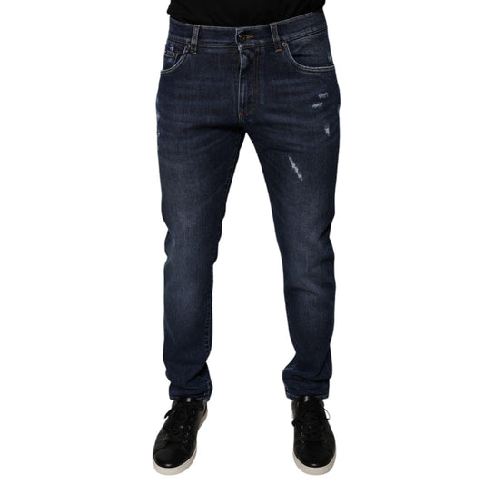 Dolce & Gabbana Dark Blue Cotton Logo Skinny Denim Jeans