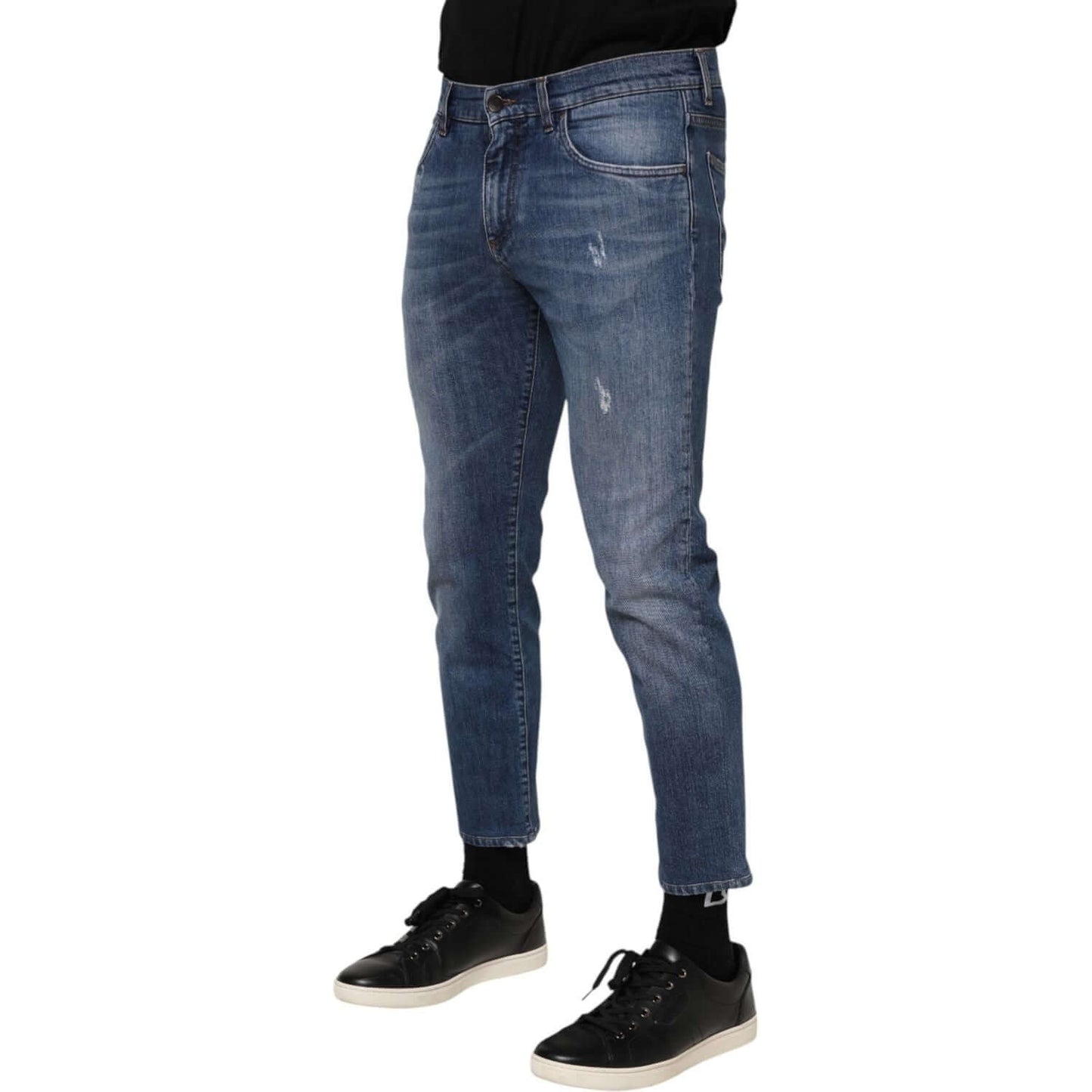 Dolce & Gabbana Blue Cotton Logo Plaque Denim Jeans PAN76402-48