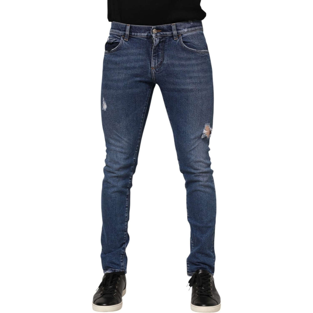 Dolce & Gabbana Blue Cotton Logo Plaque Skinny Men Denim Jeans PAN76403-46