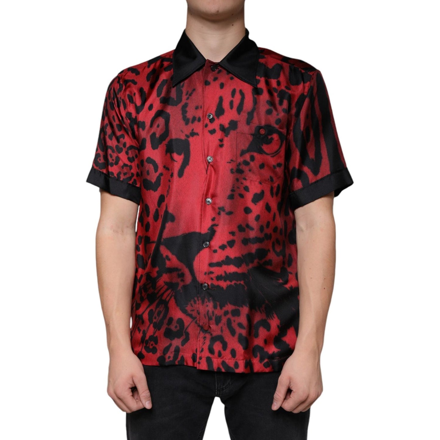 Dolce & Gabbana Red Leopard Silk Button Down Casual Shirt TSH84210-37