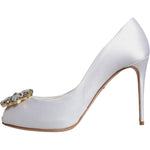 Dolce & Gabbana White Crystals Peep Toe Satin Pumps Shoes LA11804-38.5