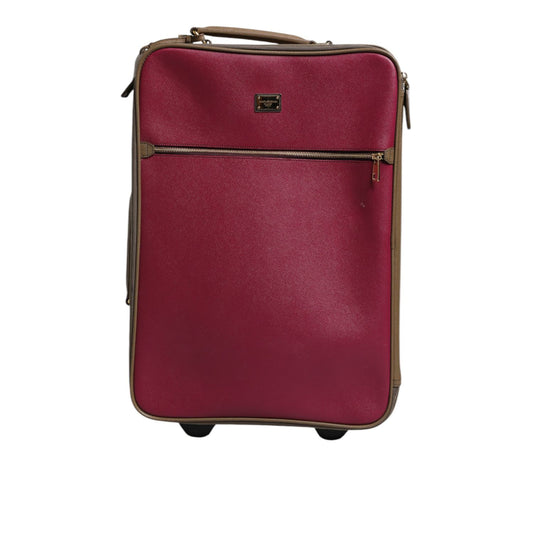 Dolce & Gabbana Fuchsia Khaki Leather Trolley Travel Wheel Suitcase Bag