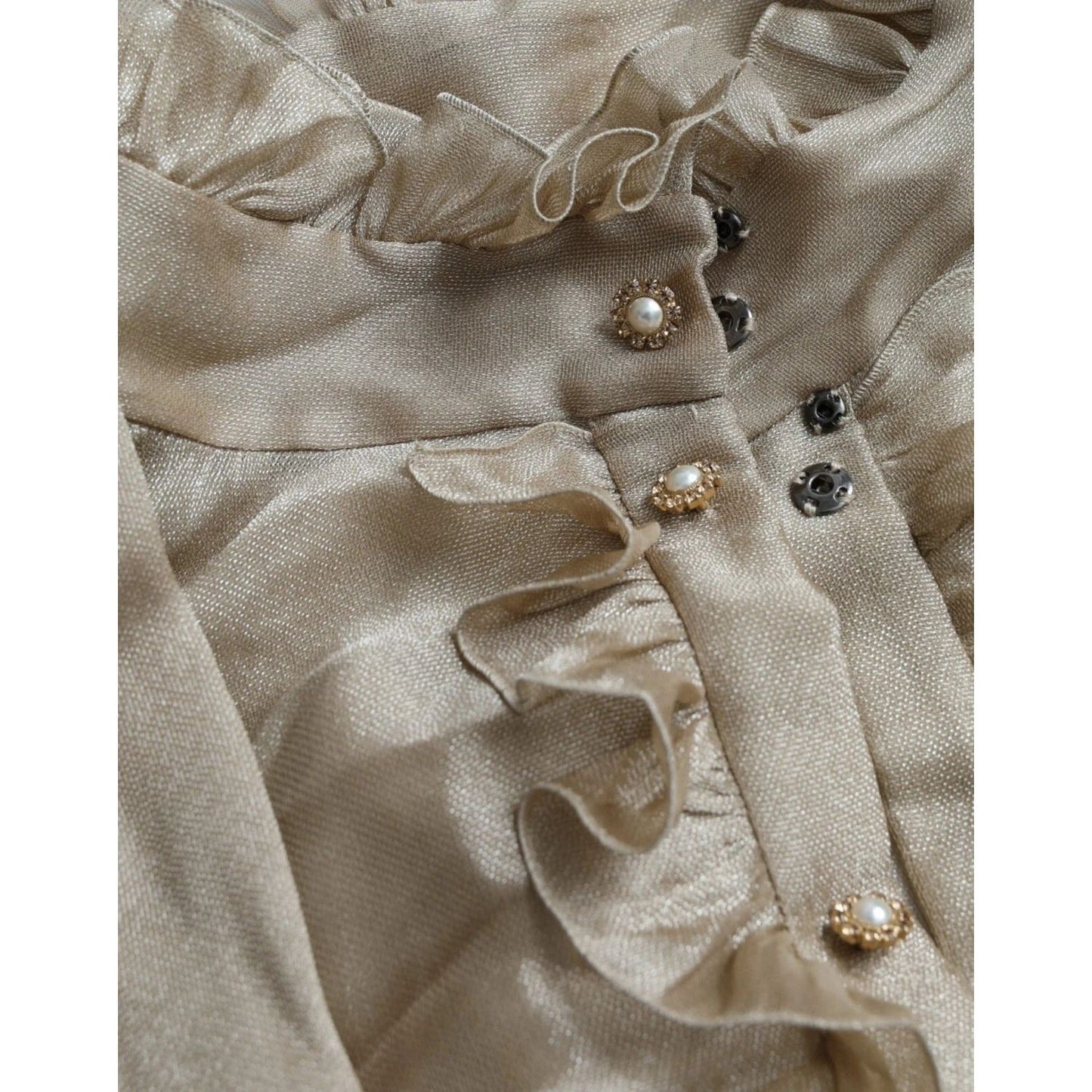 Dolce & Gabbana Gold Ascot Collar Ruffles Blouse Top TSH852006-46