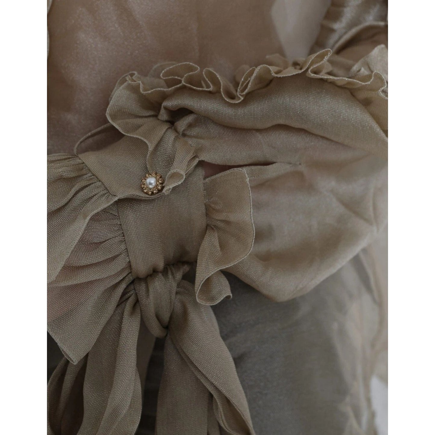 Dolce & Gabbana Gold Ascot Collar Ruffles Blouse Top TSH852006-46