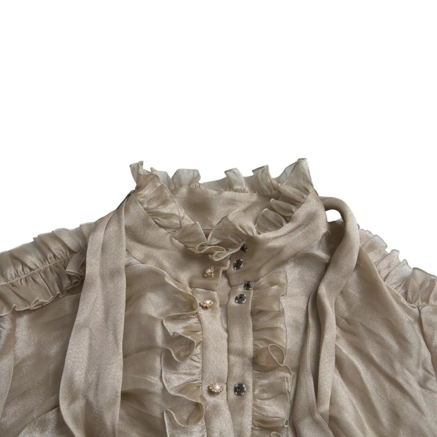 Dolce & Gabbana Gold Ascot Collar Ruffles Blouse Top TSH852006-46