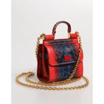 Dolce & Gabbana Red Blue Leather Sicily Crossbody Chain SatchelBorse Bag BAG4671