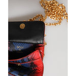 Dolce & Gabbana Red Blue Leather Sicily Crossbody Chain SatchelBorse Bag BAG4671
