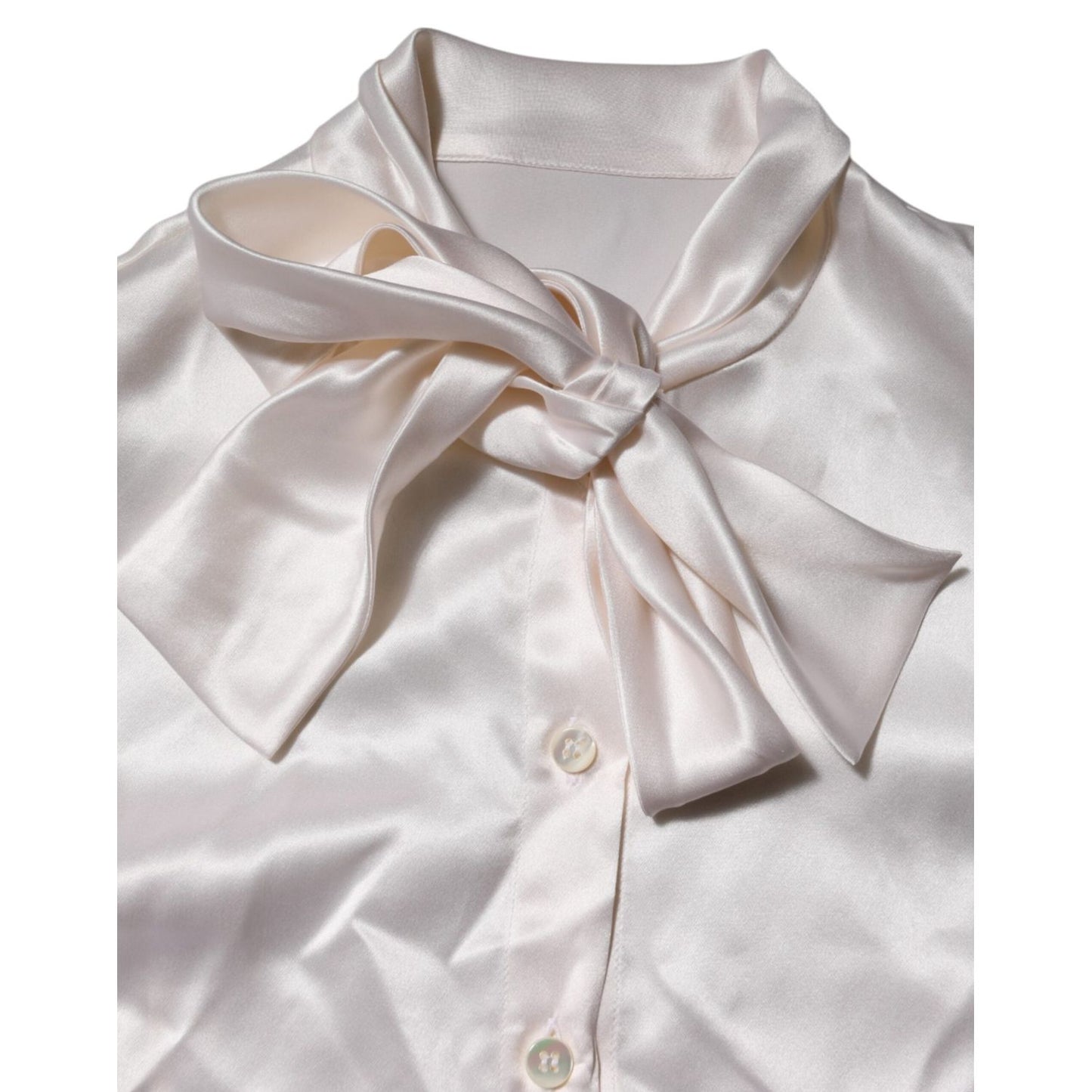 Dolce & Gabbana White Ascot Collar Long Sleeve Blouse Top TSH86553-36