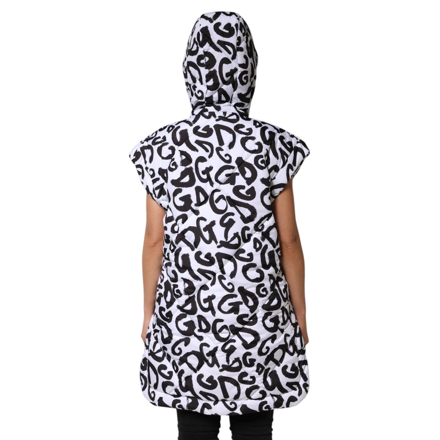 Dolce & Gabbana White DG Mania Hooded Sleeveless Puffer Jacket JKT41487-42