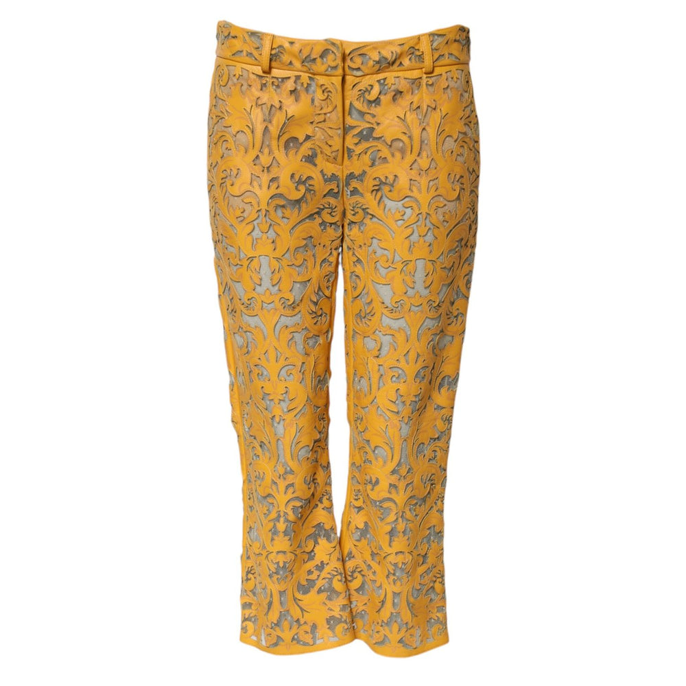 Dolce & Gabbana Yellow Floral Lace Mid Waist Capri Pants PAN74970-40