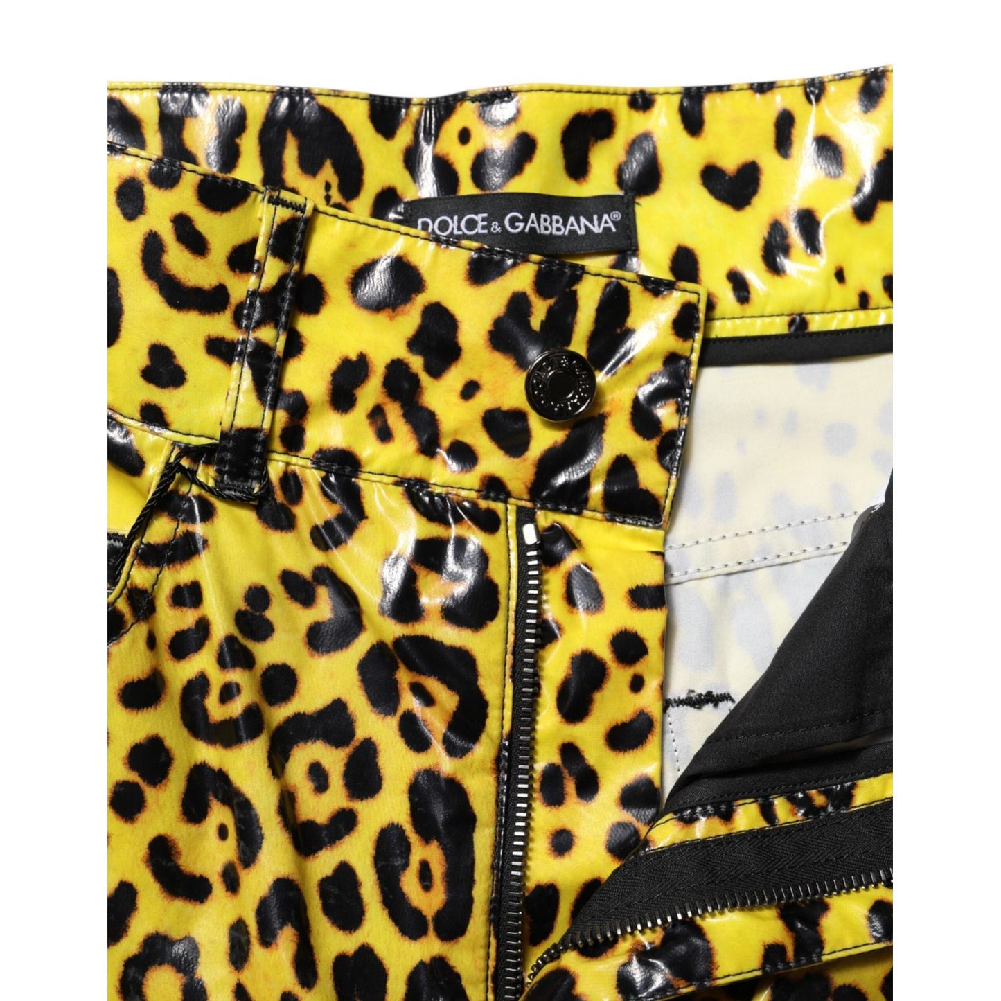 Dolce & Gabbana Yellow Leopard High Waist Slim Pants PAN74969-40