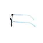 Side view of Emilio Pucci Blue Acetate Frames showing temples and Pucci branding.