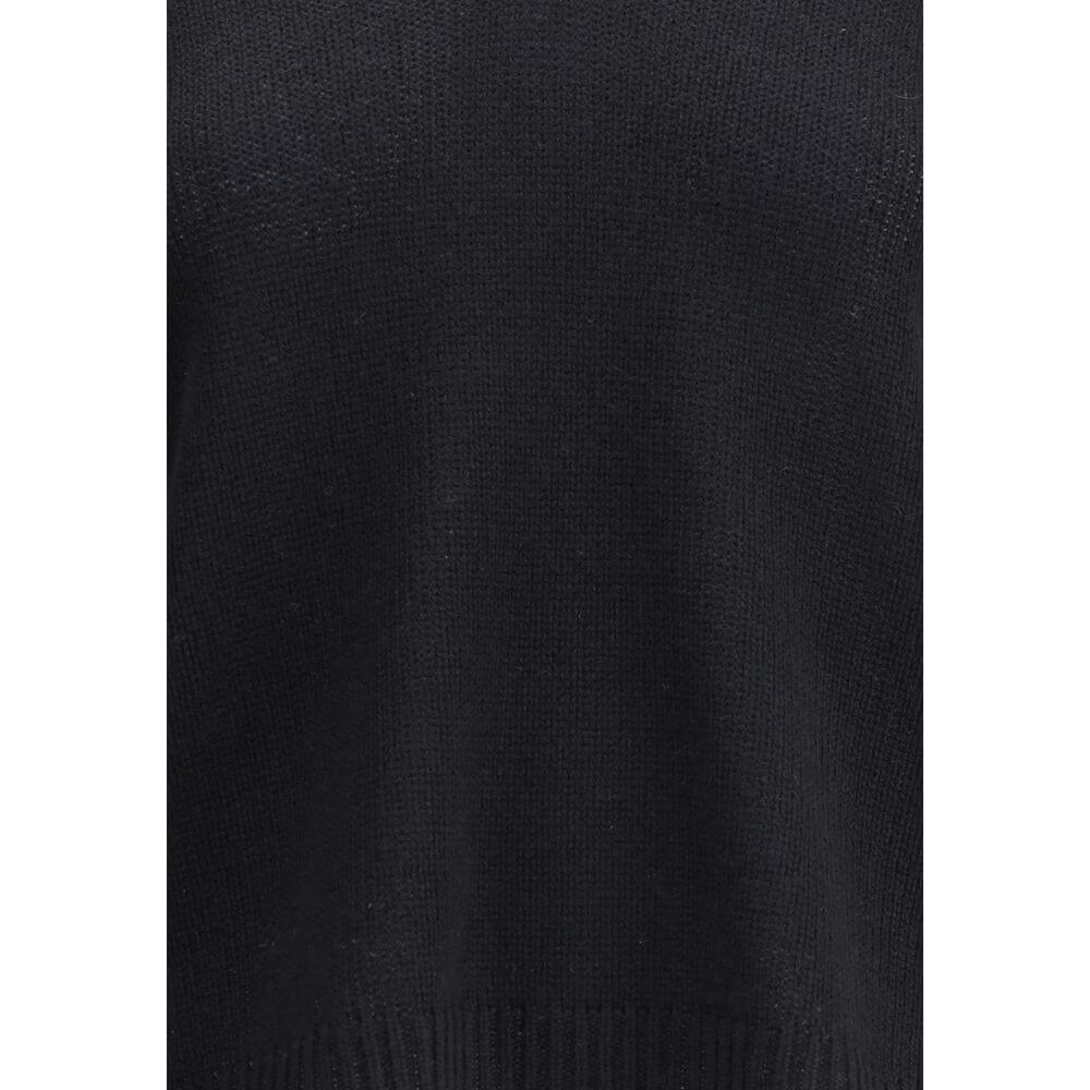 Alt Tag: Fabiana Filippi Black Cashmere Cashmere Sweater featuring ribbed V-neck and hem, made from 100% Kashmir for AW25 season.