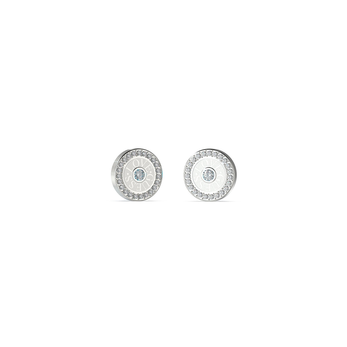 GUESS JEWELS JEWELRY Mod. JUBE04081JWRHT-U elegant round earrings with sparkling stones, perfect for adding subtle glamour.