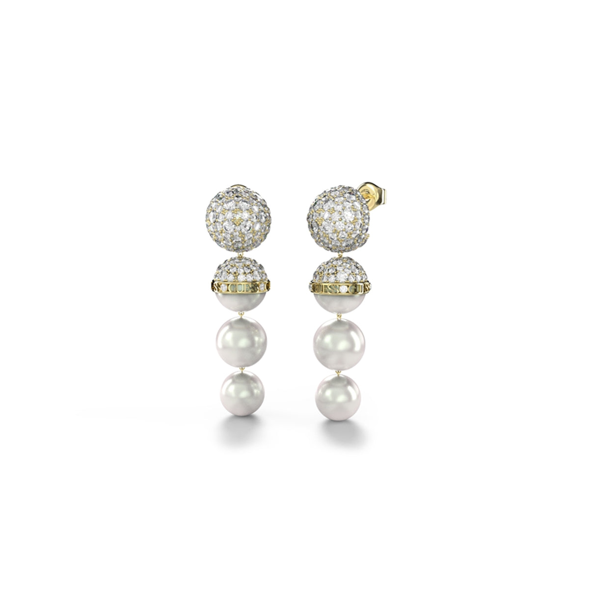Elegant earrings featuring pearls and crystals from GUESS JEWELS JEWELRY Mod. JUBE04450JWYGT-U, showcasing luxury design.