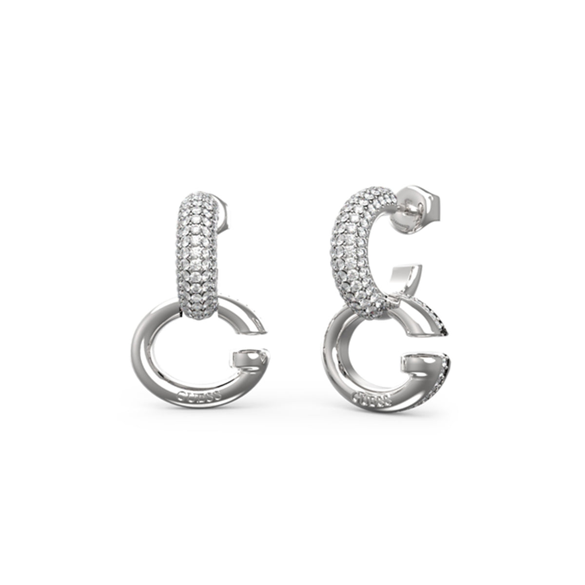 GUESS JEWELS JEWELRY Mod. JUBE04521JWRHT-U hoop earrings in silver with crystal embellishments