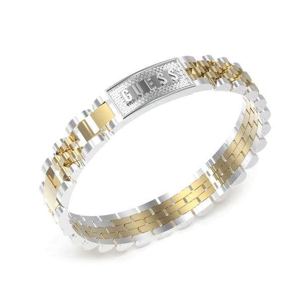 GUESS JEWELS JEWELRY Mod. JUMB03201JWYGSTT-U two-tone bracelet with silver and gold accents.