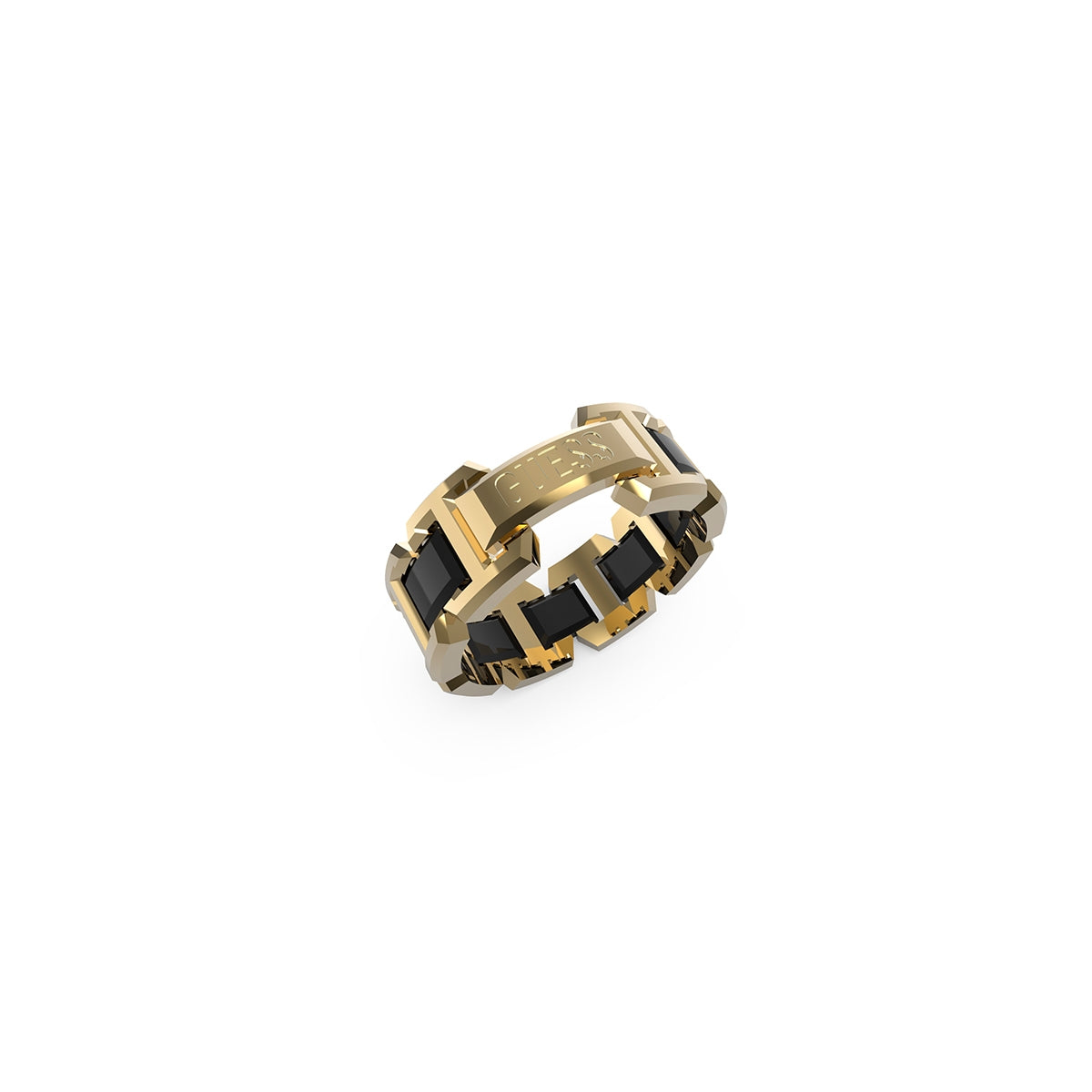 GUESS JEWELS JEWELRY Mod. JUMR04031JWYGBK66 – Stylish gold and black ring showcasing modern design.