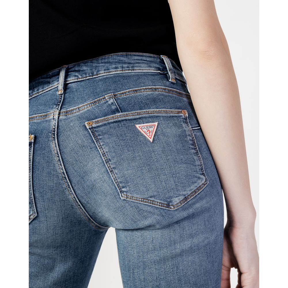 Back view of Guess Blue Cotton Skinny Jeans highlighting logo and fit on a model.