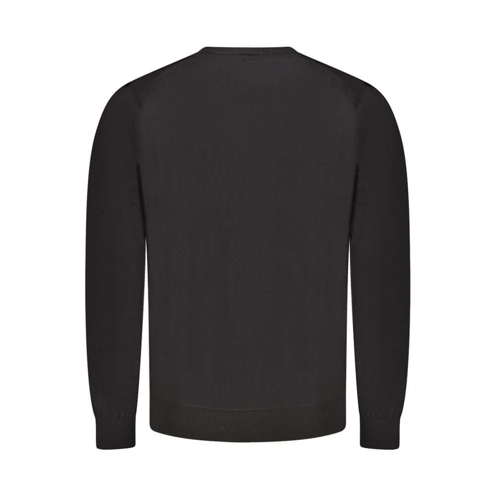 Back view of Guess Jeans Black Wool Sweater, long sleeved crew neck with logo.