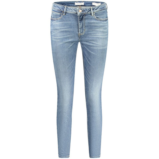 Alt Tag: Guess Jeans Blue Recycled Cotton Women Jeans with a trendy washed effect and classic five-pocket design.
