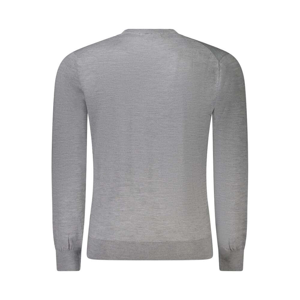 Back view of Guess Jeans Gray Wool Sweater, long-sleeved, crew neck, featuring the logo.