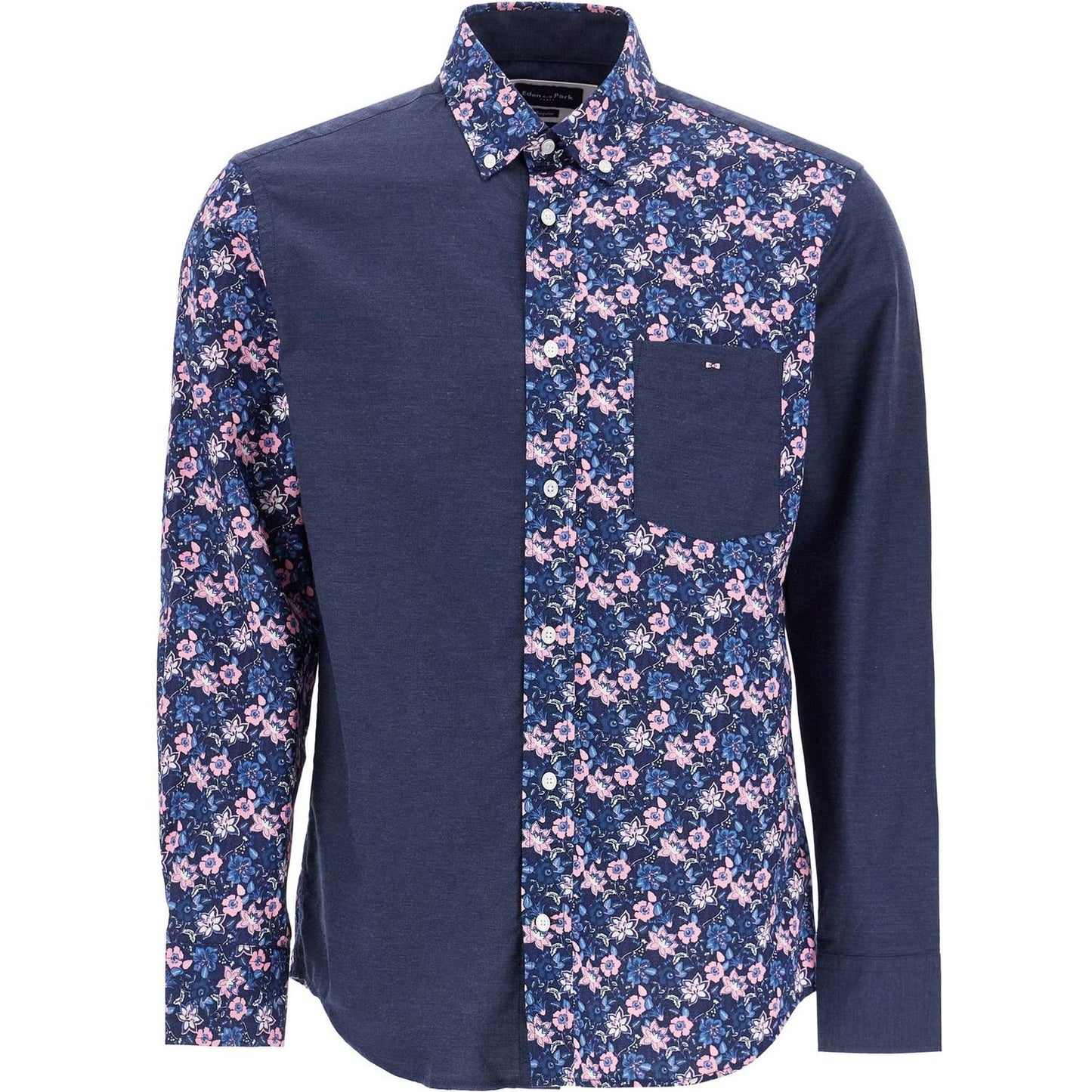 EDEN PARK blue floral long sleeve cotton regular fit shirt
