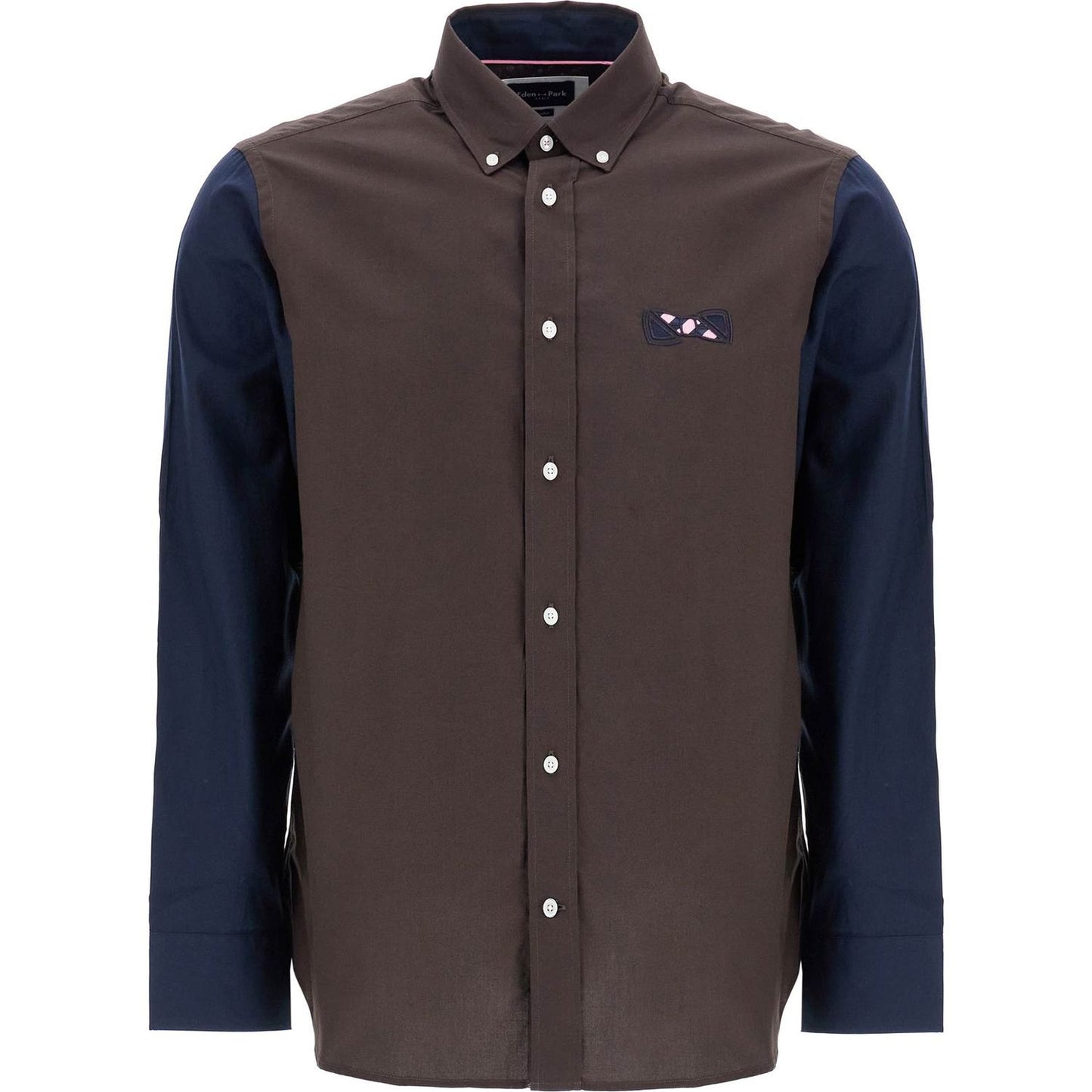 EDEN PARK men's brown and blue patterned long sleeve cotton shirt