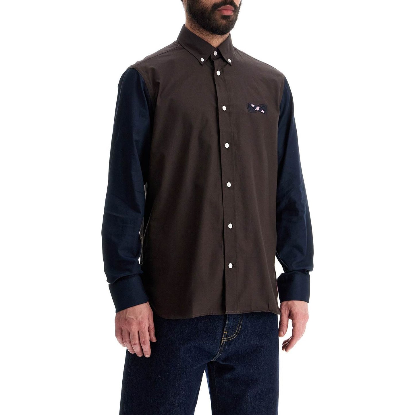EDEN PARK men's brown and blue patterned long sleeve cotton shirt