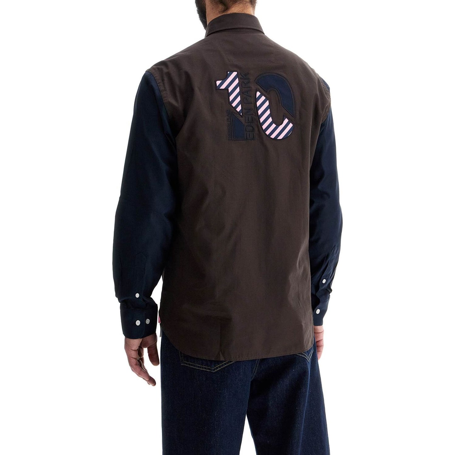 EDEN PARK men's brown and blue patterned long sleeve cotton shirt